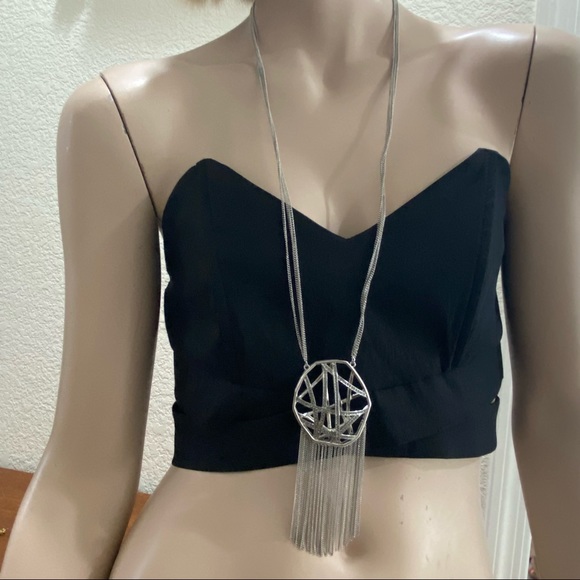 Vintage Vera Wang Simply Vera Rhinestones Silver-tone Fringe Chain Long Necklace - Picture 5 of 14